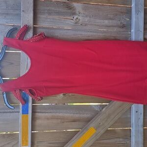 Red Sleeveless Dress with Studded Straps